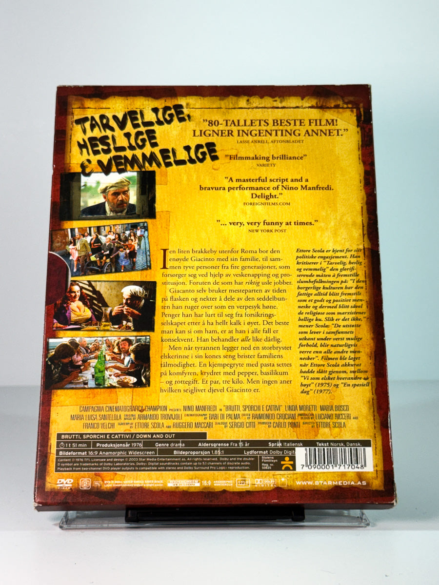 Bakside av cover til Tarvelige, heslige & vemmelige, brukt original DVD hos Brukbar Film