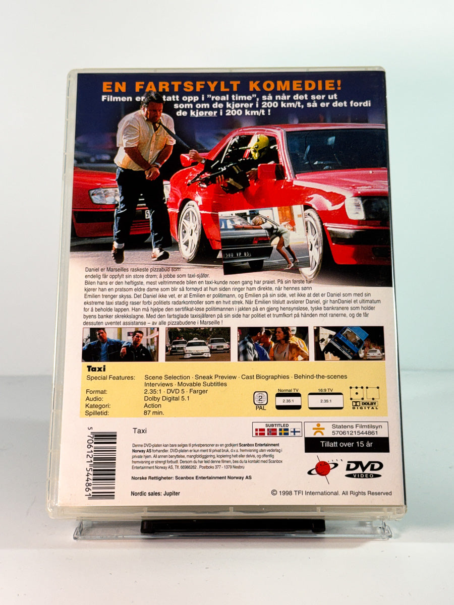 Bakside av cover til taxi, brukt original DVD hos Brukbar Film