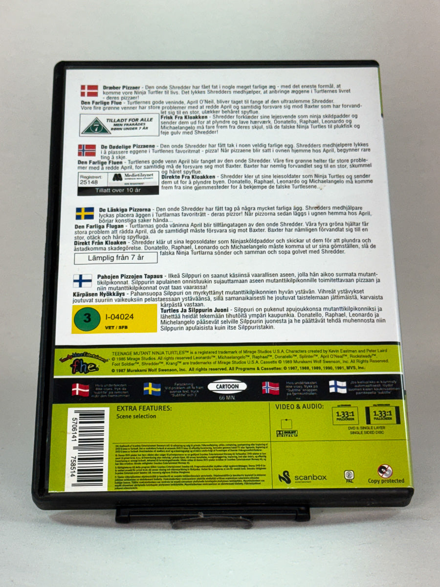 Bakside av DVD-cover til Teenage Mutant Hero Turtles – The Killer Pizzas, samlerutgave brukt DVD hos Brukbar Film