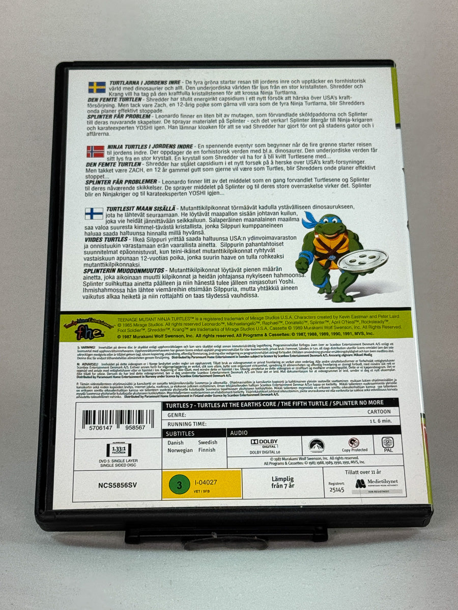 Bakside av DVD-cover til Teenage Mutant Hero Turtles – Turtles at the Earth’s Core, original brukt DVD-utgivelse hos Brukbar Film