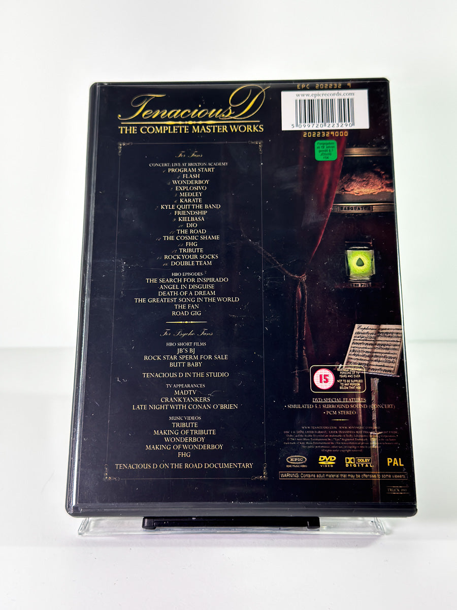 Bakside av cover til Tenacious D The Complete Master Works, bruktfilm på DVD hos Brukbar Film