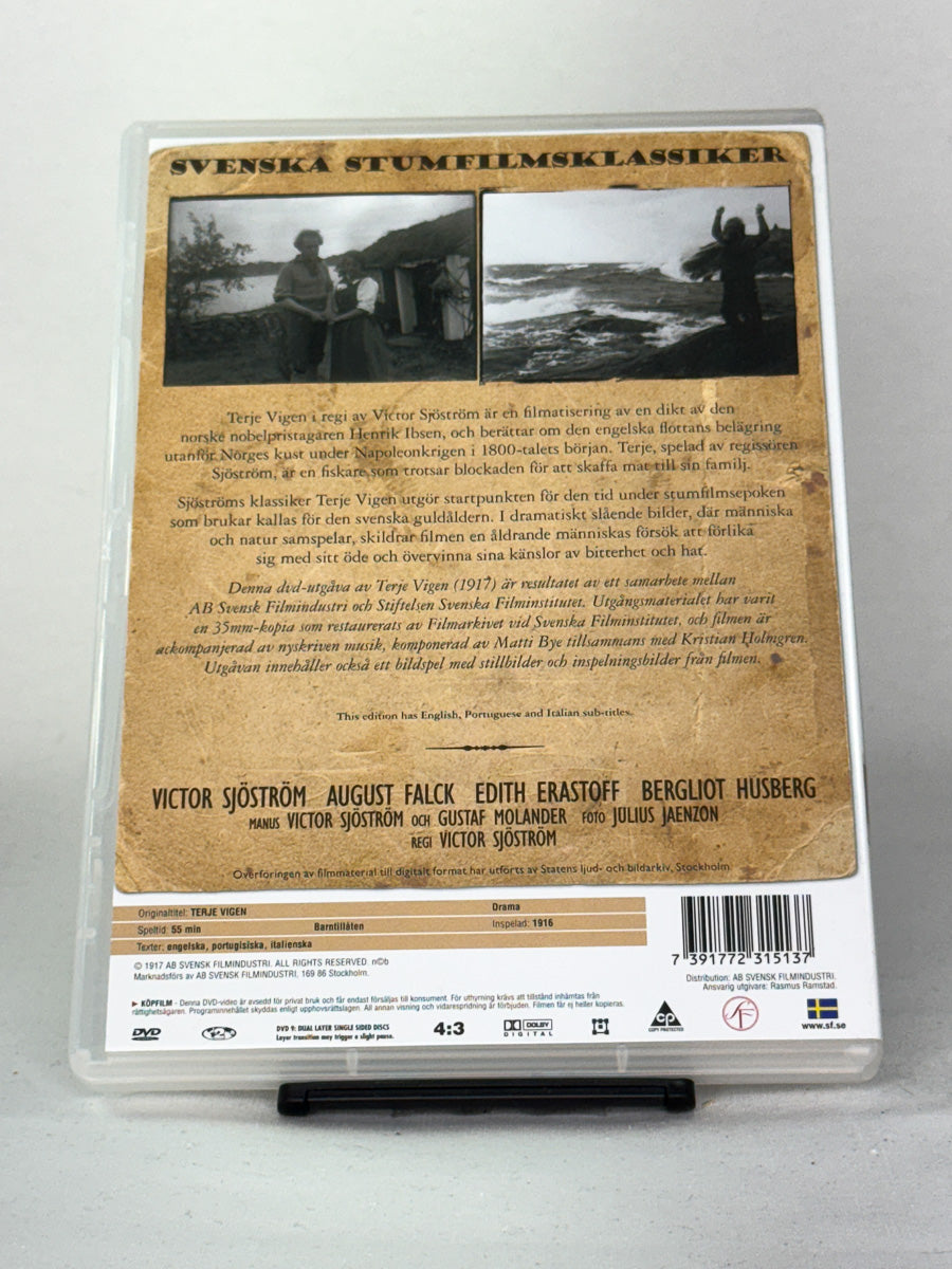 DVD-bakside til filmen Terje Vigen
Baksiden viser info, spesifikasjoner og eventuell ekstratekst – produktbilde fra nettbutikken Brukbar Film