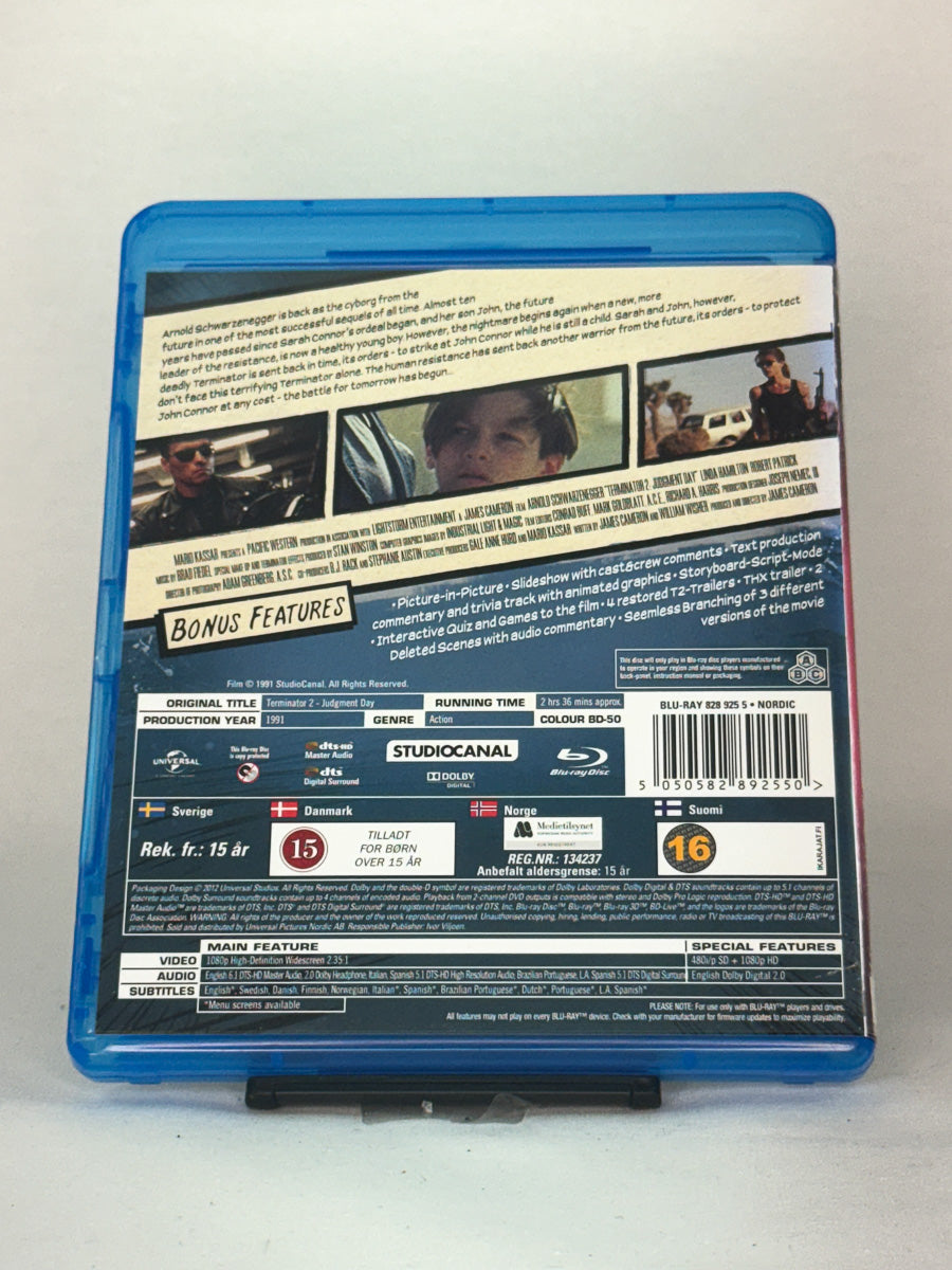 Bakside av Blu-ray-cover til Terminator 2: Judgment Day (1991) – actionklassiker av James Cameron, Limited Edition utgave, brukt film fra Brukbar Film.