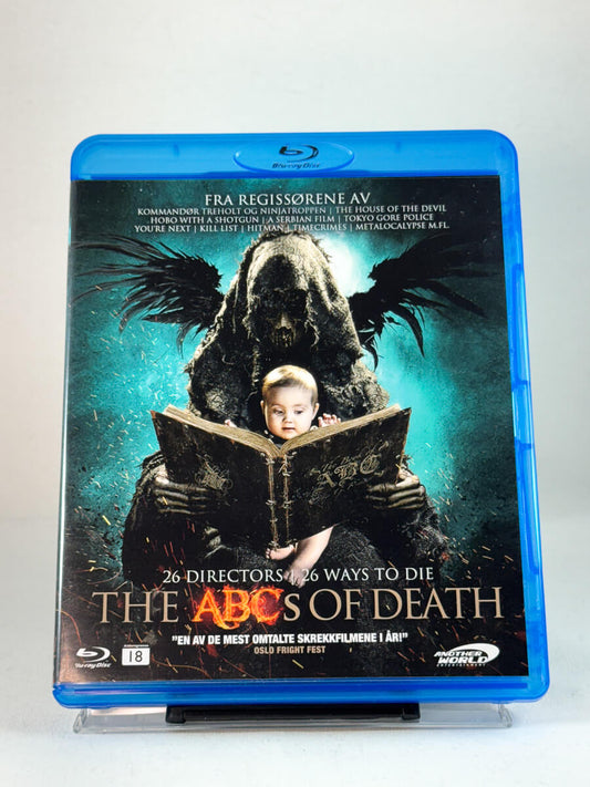 Forside av Blu-ray-cover til The ABCs of Death – ekstrem skrekkantologi med 26 regissører fra hele verden, brukt film hos Brukbar Film.