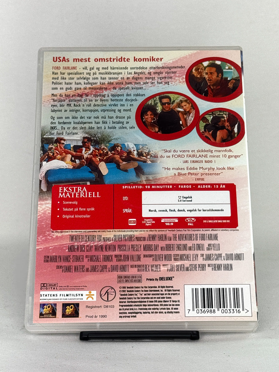 DVD-bakside til filmen The Adventures of Ford Fairlane
Baksiden viser info, spesifikasjoner og eventuell ekstratekst – produktbilde fra nettbutikken Brukbar Film
