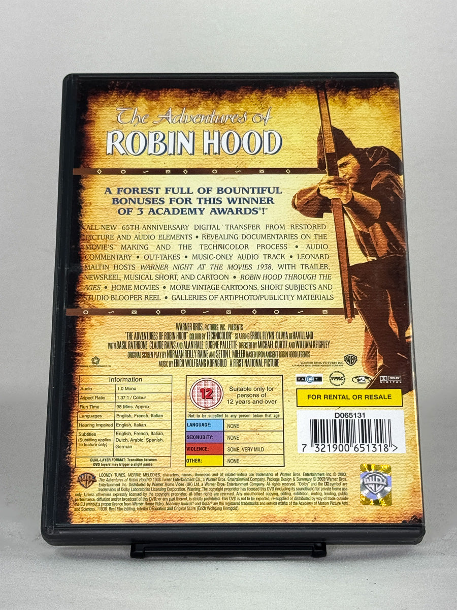 DVD-bakside til filmen The Adventures of Robin Hood
Baksiden viser info, spesifikasjoner og eventuell ekstratekst – produktbilde fra nettbutikken Brukbar Film