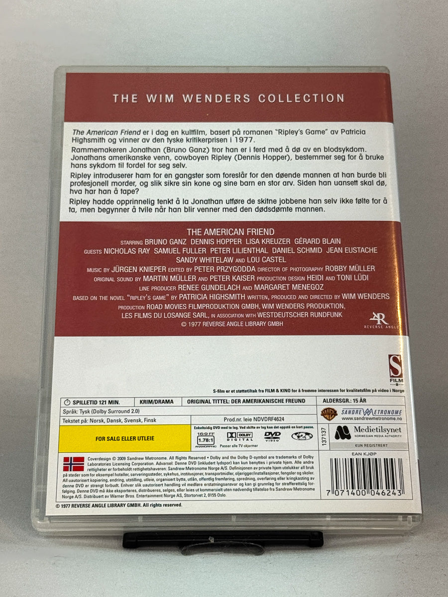 Bakside av DVD-cover til The American Friend, bruktfilm på DVD hos Brukbar Film