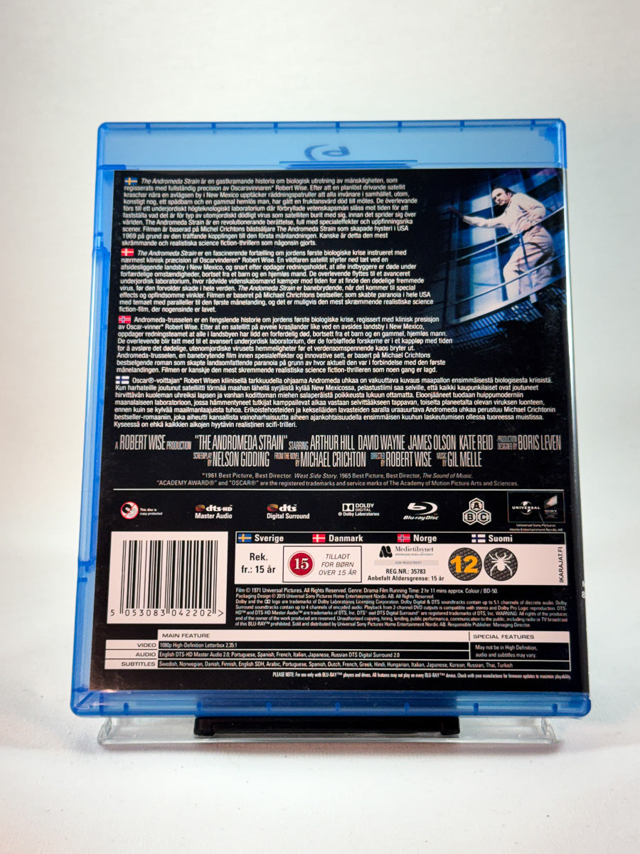 Bakside av cover til The Andromeda Strain, brukt Blu-ray hos Brukbar Film