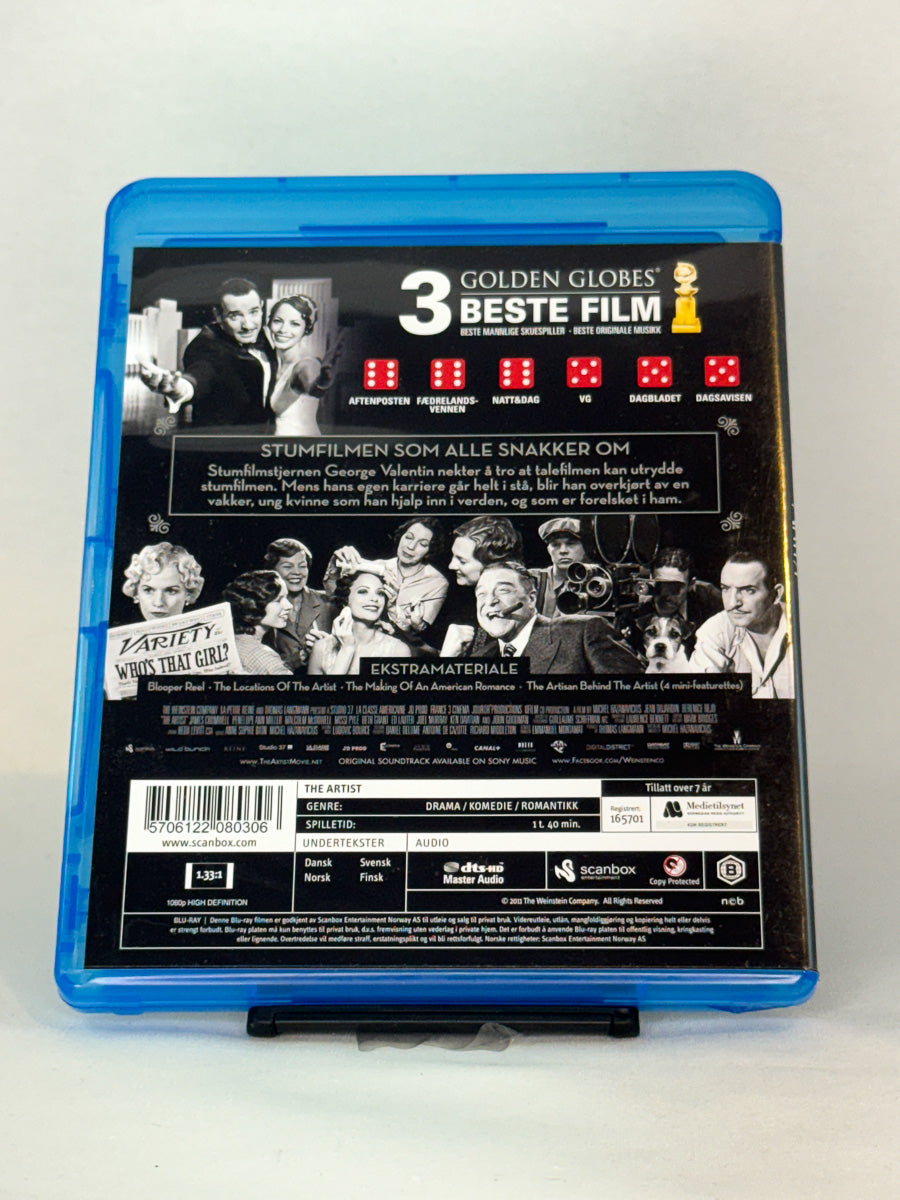 Bakside av Blu-ray-cover for The Artist – brukt original Blu-ray utgave tilgjengelig hos Brukbar Film