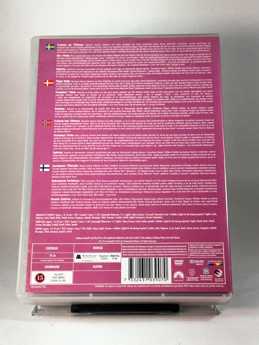 Bakside av DVD-cover for The Audrey Hepburn Collection, brukt original DVD hos Brukbar Film