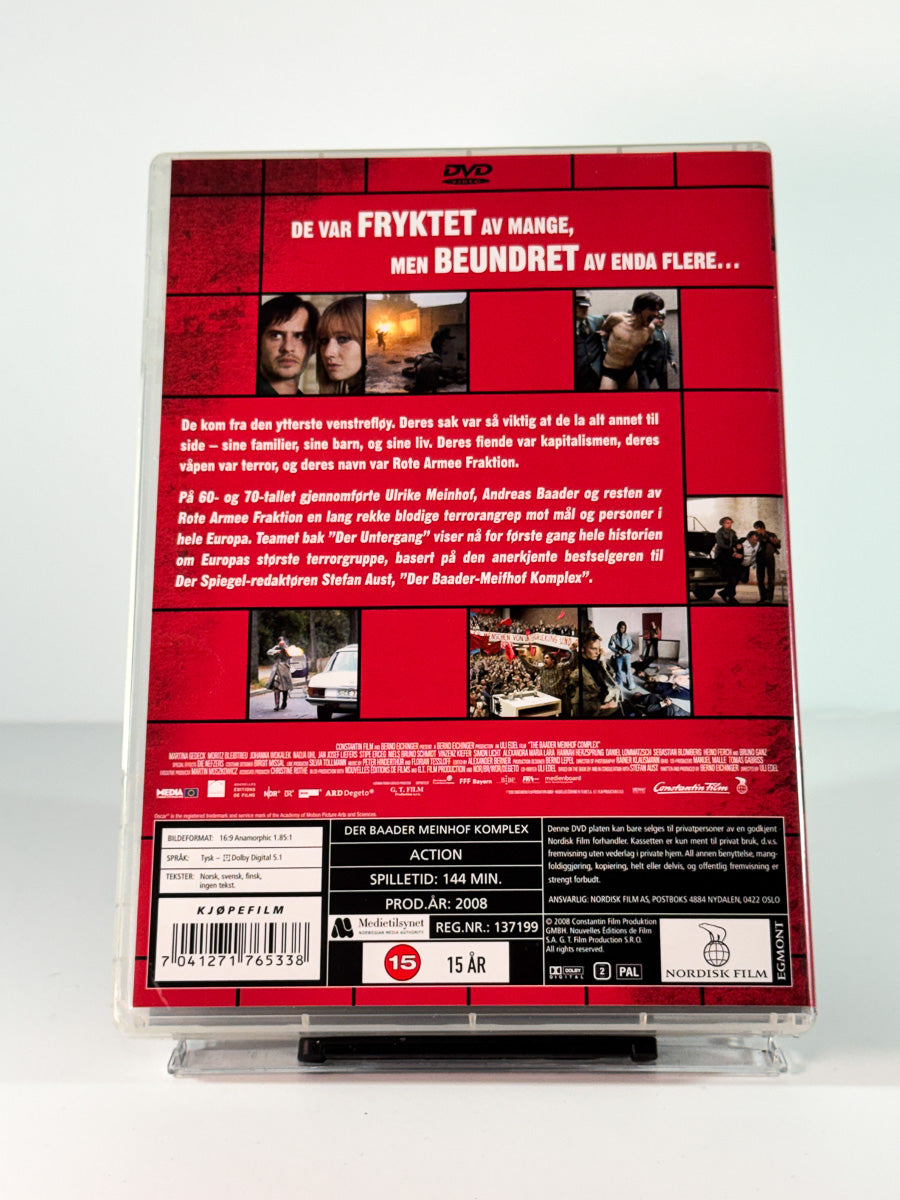 Bakside av cover til The Baader Meinhof Complex, brukt original DVD hos Brukbar Film