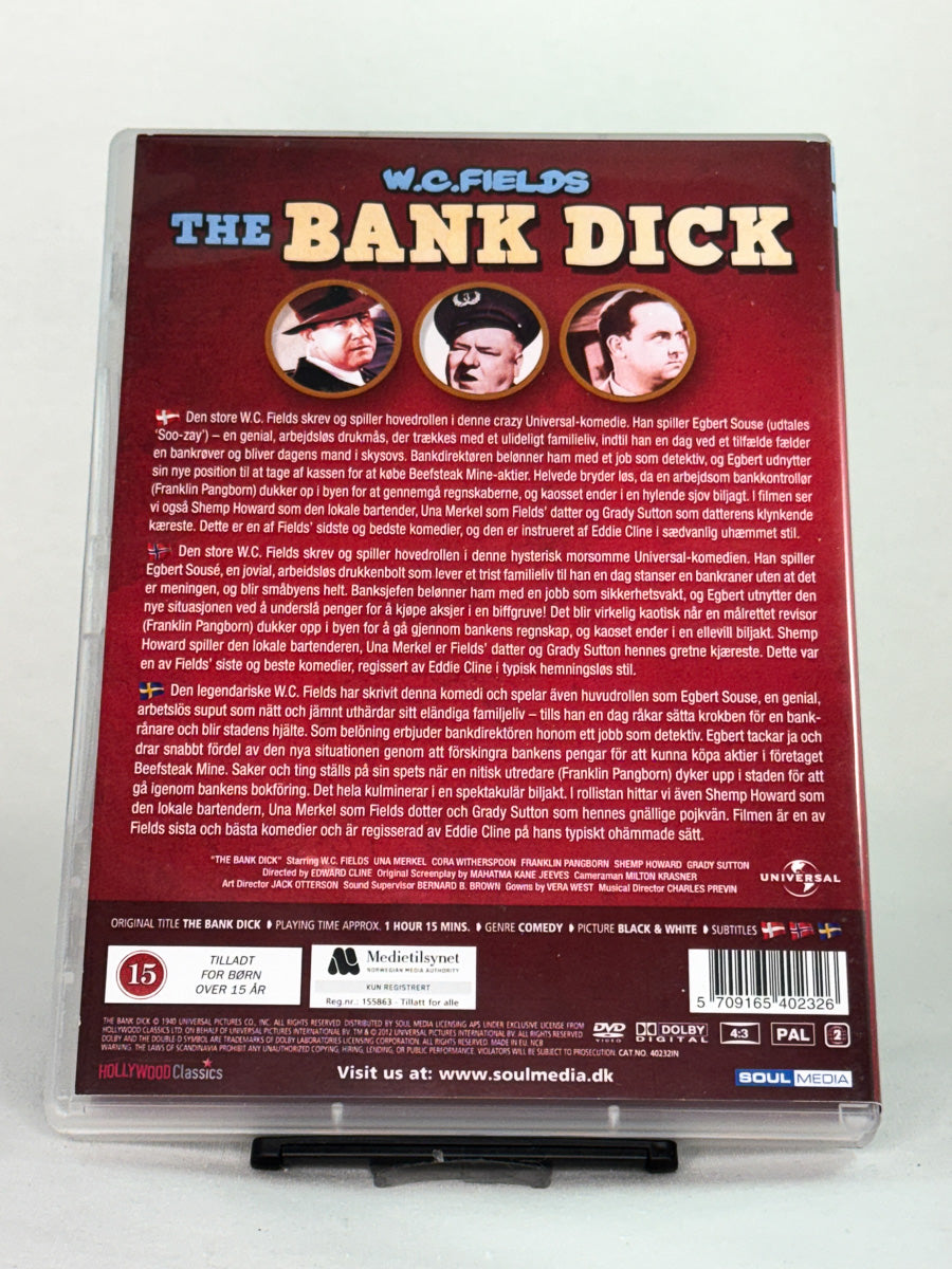Bakside av DVD-cover til The Bank Dick, bruktfilm hos nettbutikken Brukbar Film