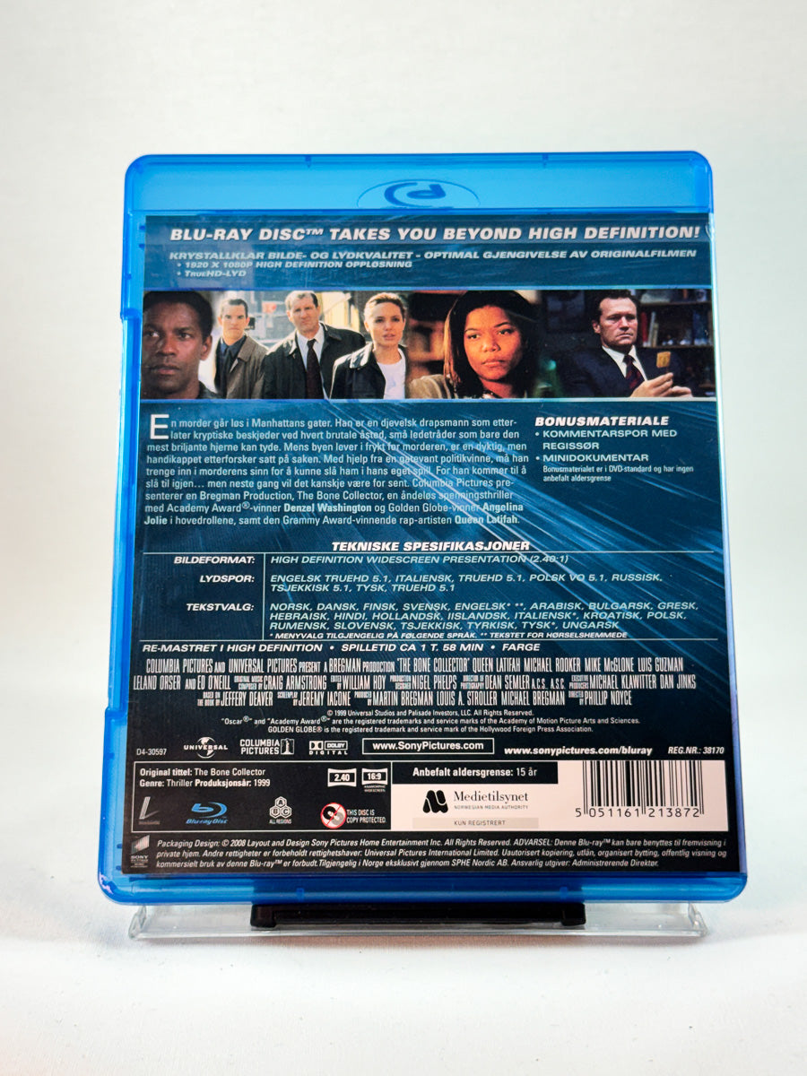 Bakside av cover til The Bone Collector, brukt Blu-ray hos Brukbar Film