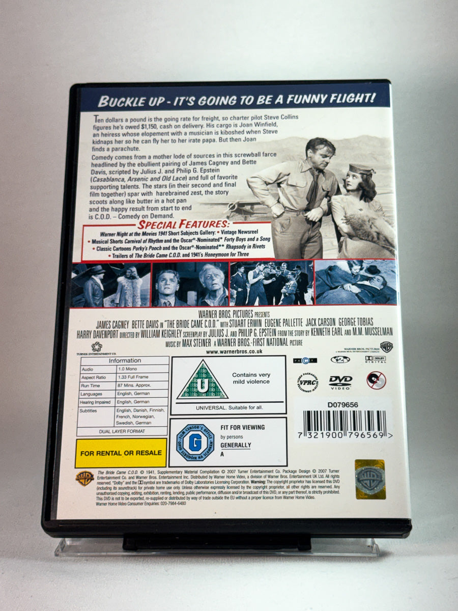 Bakside av cover til The Bride Came C.O.D., bruktfilm på DVD hos Brukbar Film