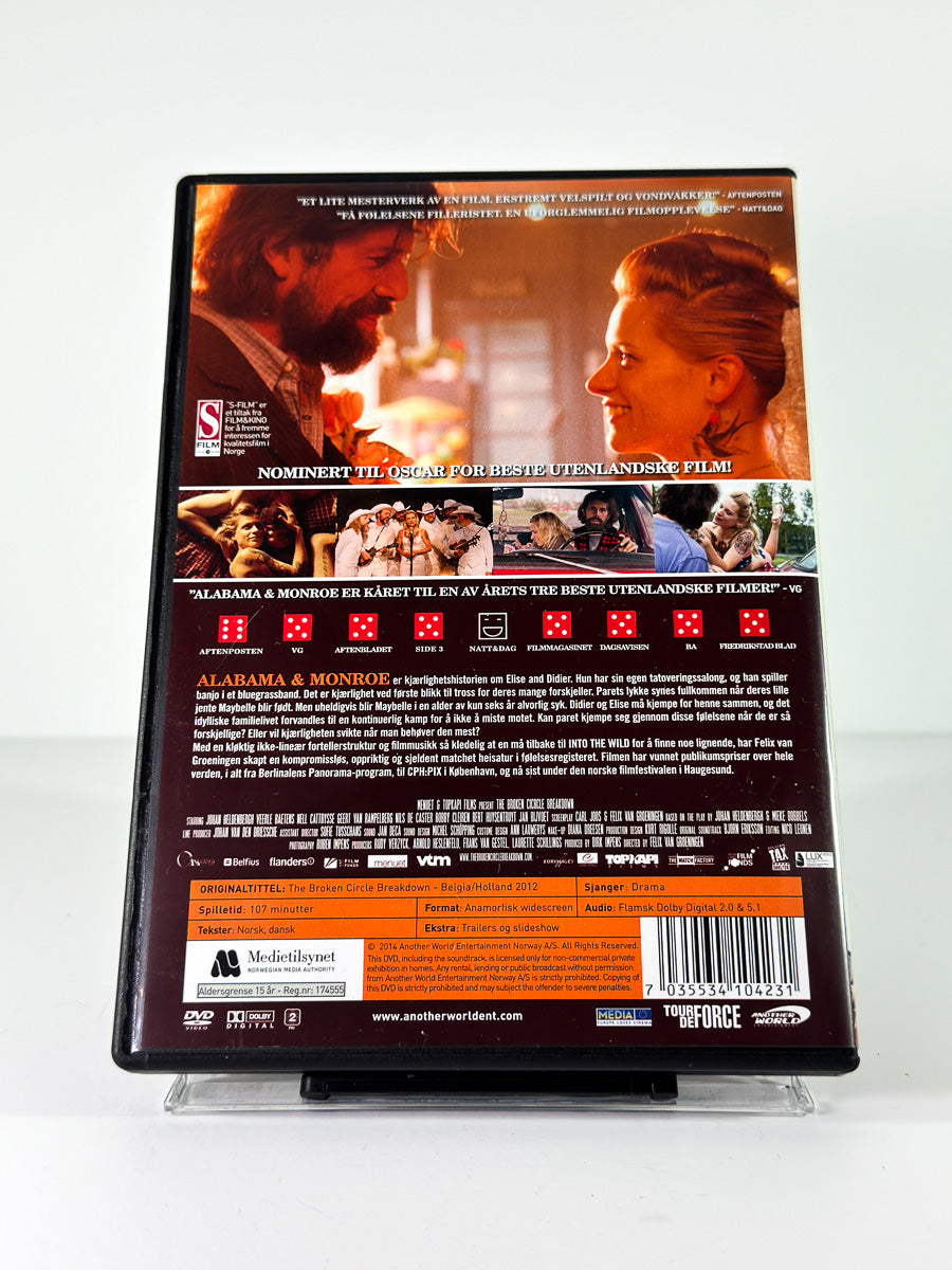 Bakside av cover til The Broken Circle Breakdown Alabama & Monroe på DVD