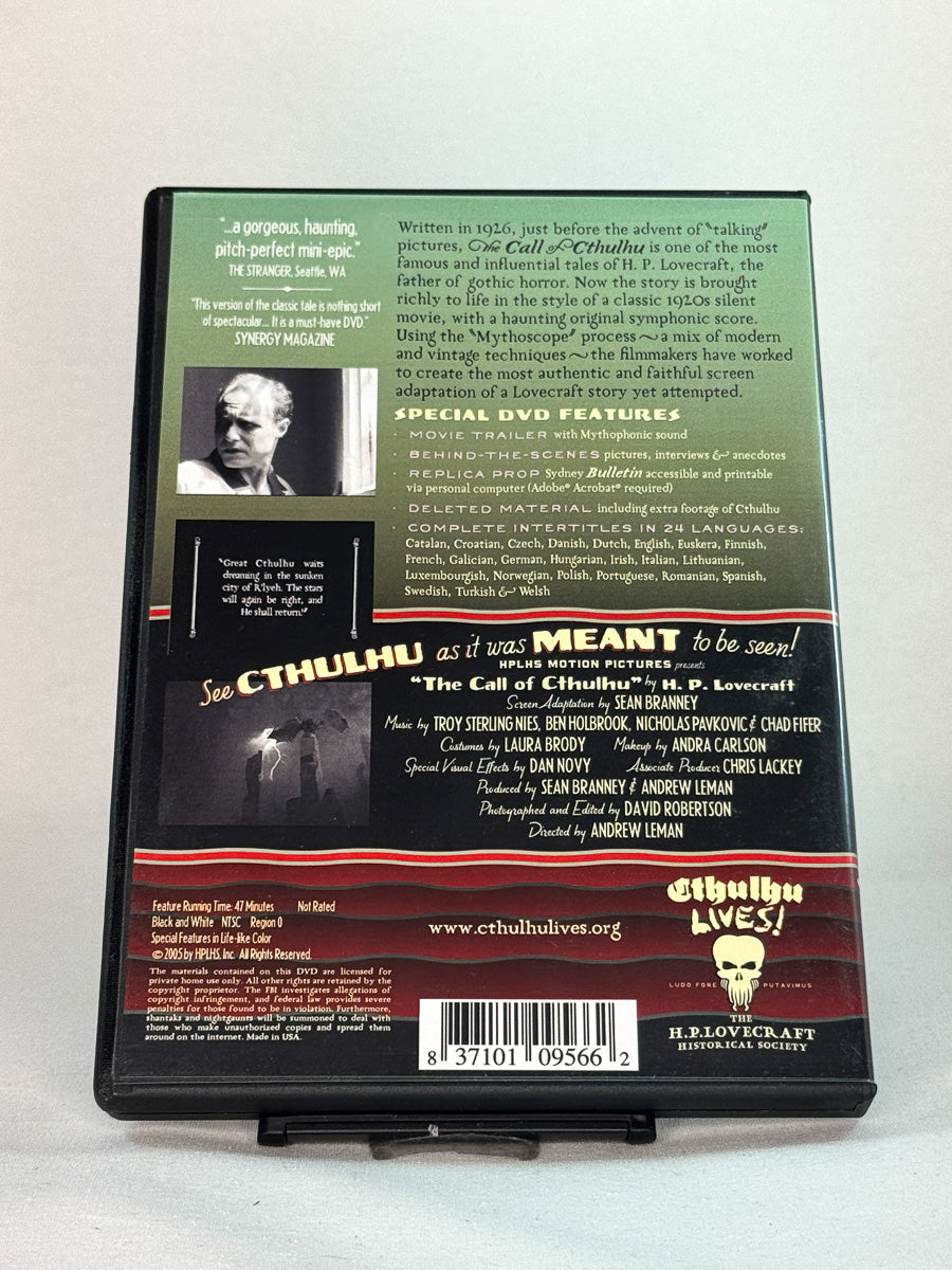 Bakside av DVD-cover til The Call of Cthulhu – hyllest til 1920-tallets skrekkfilmtradisjon, second hand DVD-film fra Brukbar Film.