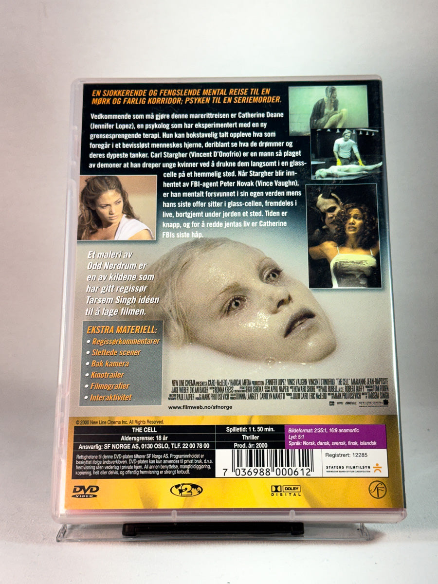 Bakside av cover til The Cell, bruktfilm på DVD hos Brukbar Film