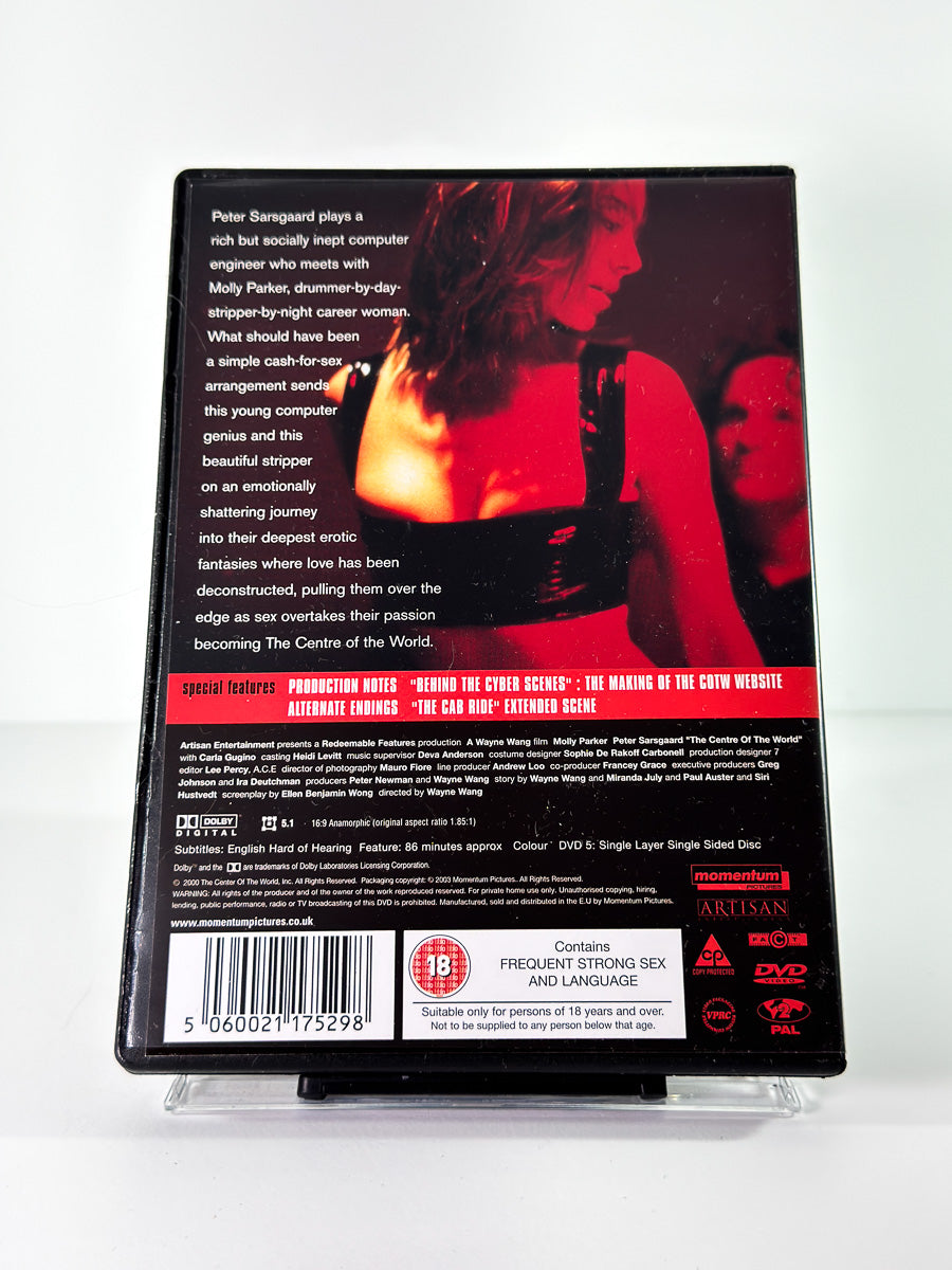 Bakside av cover til The Centre of the World, bruktfilm på DVD hos Brukbar Film