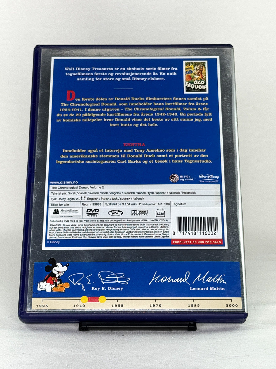 DVD-bakside til filmen The Chronological Donald Volume Two: 1942–1946
Baksiden viser info, spesifikasjoner og eventuell ekstratekst – produktbilde fra nettbutikken Brukbar Film