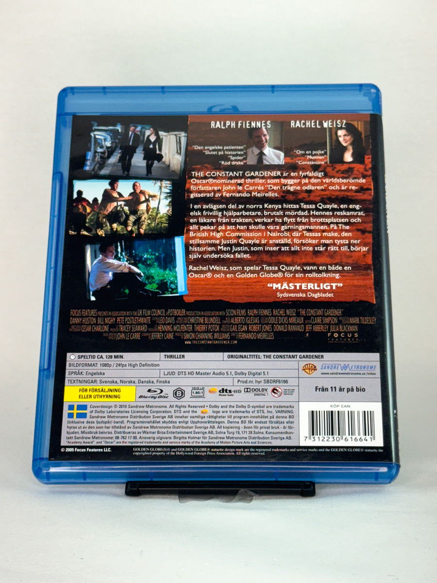 Bakside av Blu-ray-cover for The Constant Gardener – brukt politisk drama på Blu-ray, tilgjengelig hos Brukbar Film
