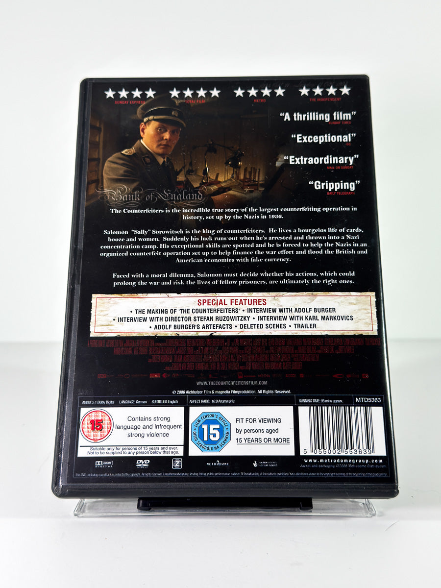 Bakside av cover til The Counterfeiters på DVD