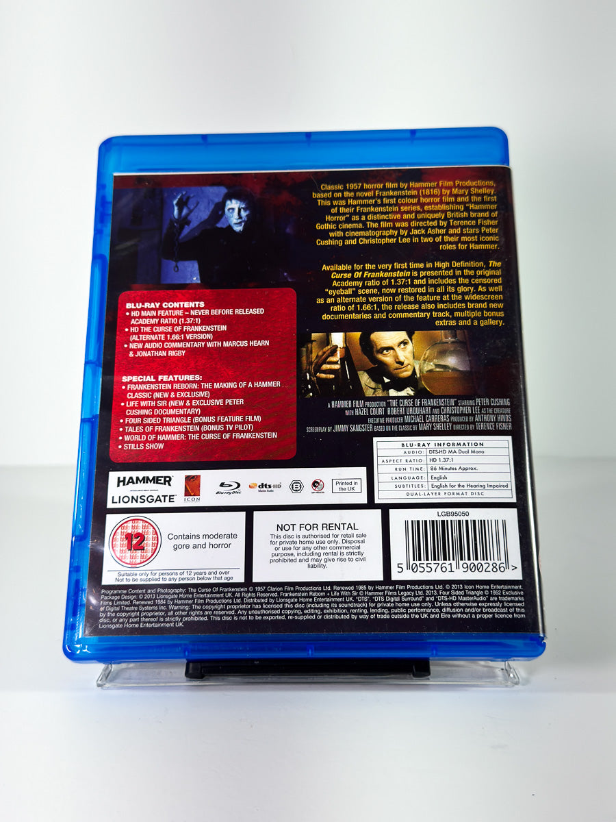 Bakside av cover til The Curse of Frankenstein på Blu-ray