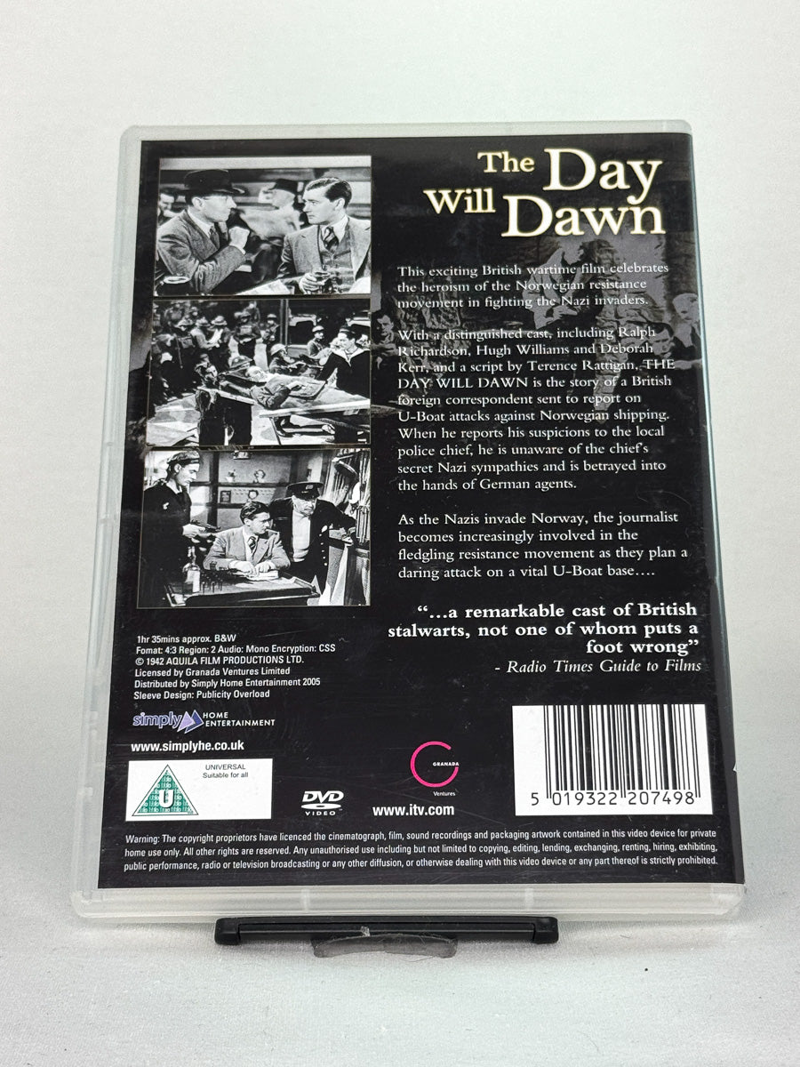 Bakside av DVD-cover til The Day Will Dawn, bruktfilm hos nettbutikken Brukbar Film