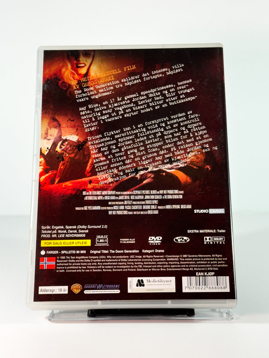 Bakside av cover til The Doom Generation, bruktfilm på DVD hos Brukbar Film