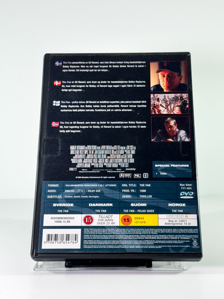 Bakside av cover til the fan, brukt DVD hos Brukbar Film