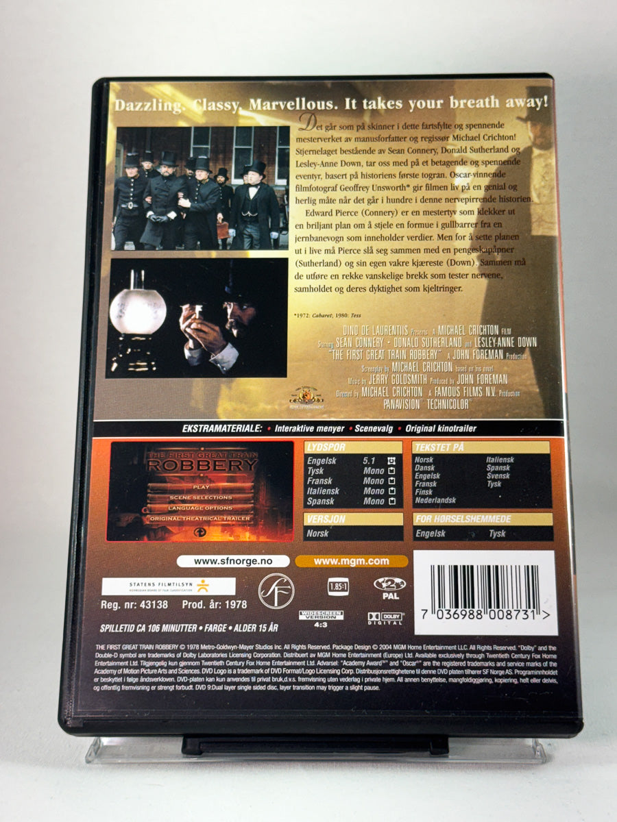 Bakside av DVD-cover til The First Great Train Robbery, bruktfilm hos Brukbar Film