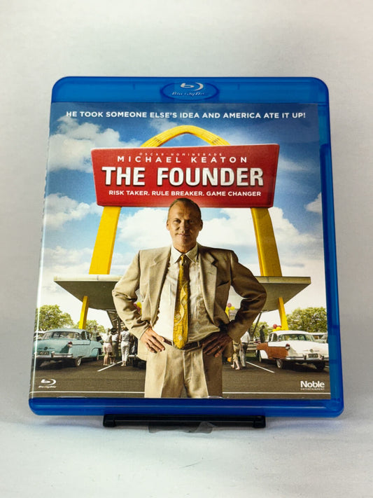 Forside av Blu-ray-cover for The Founder – biografisk drama med Michael Keaton som McDonald’s-gründeren Ray Kroc, brukt Blu-ray hos Brukbar Film.