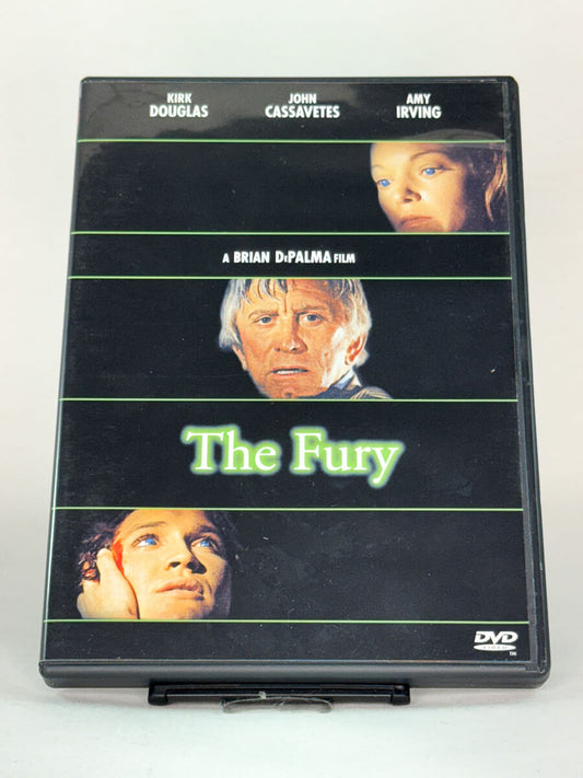 Forside av DVD-cover til The Fury – psykologisk thriller av Brian De Palma med Kirk Douglas og John Cassavetes, brukt DVD hos Brukbar Film.