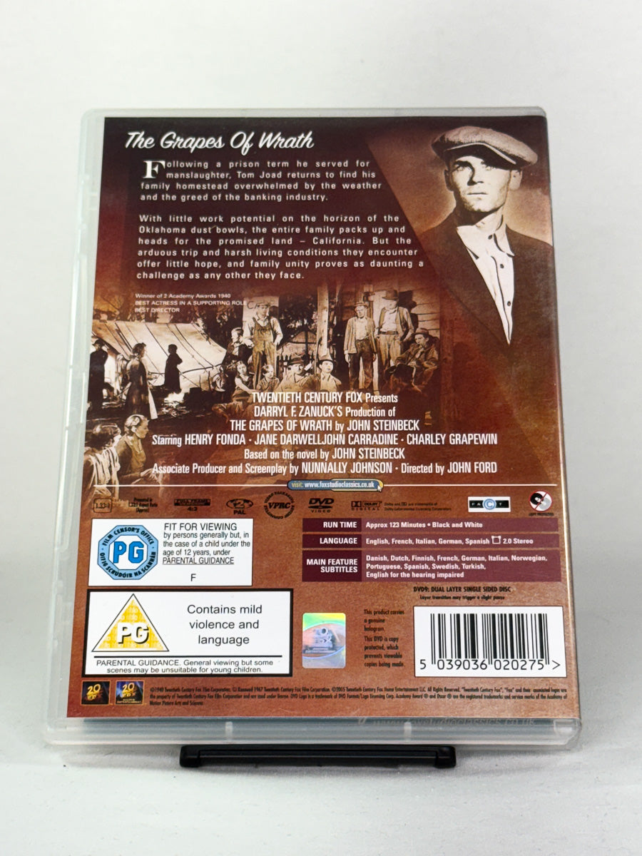 Bakside av DVD-cover til filmen The Grapes of Wrath – brukt original klassiker på DVD fra Brukbar Film