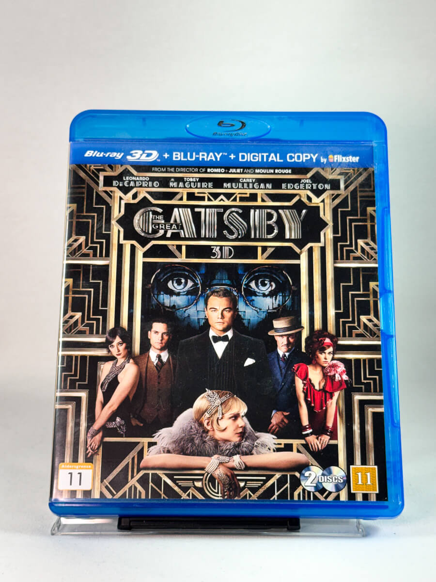 The Great Gatsby 3D – forside av Blu-ray-cover med Leonardo DiCaprio, brukt Blu-ray hos Brukbar Film