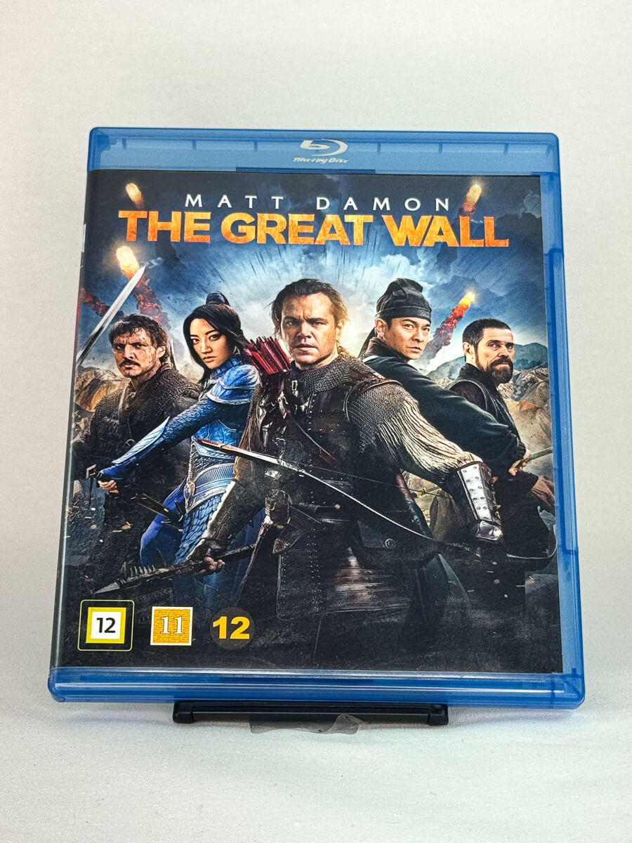 Forside av Blu-ray-cover til The Great Wall med Matt Damon – episk actioneventyr satt i Kina, regissert av Zhang Yimou, brukt Blu-ray tilgjengelig hos Brukbar Film.