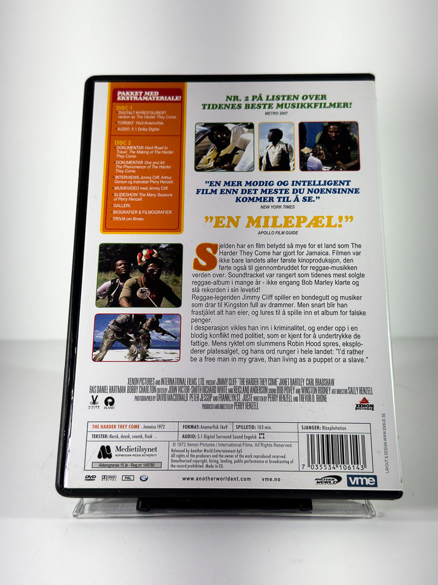 Bakside av cover til The Harder They Come på DVD hos Brukbar Film