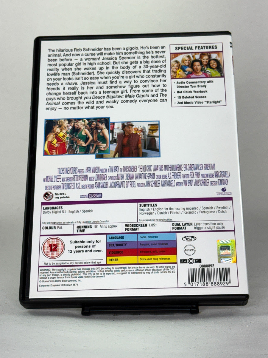 Bakside av DVD-cover til The Hot Chick, bruktfilm hos nettbutikken Brukbar Film