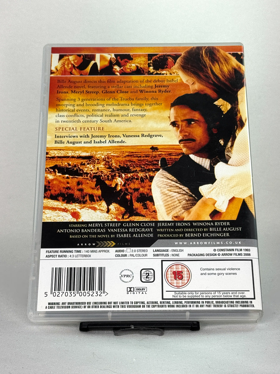 Bakside av DVD-cover til The House of the Spirits (Åndenes hus) – brukt DVD-utgave av filmklassiker basert på Isabel Allendes roman, kjøp hos Brukbar Film