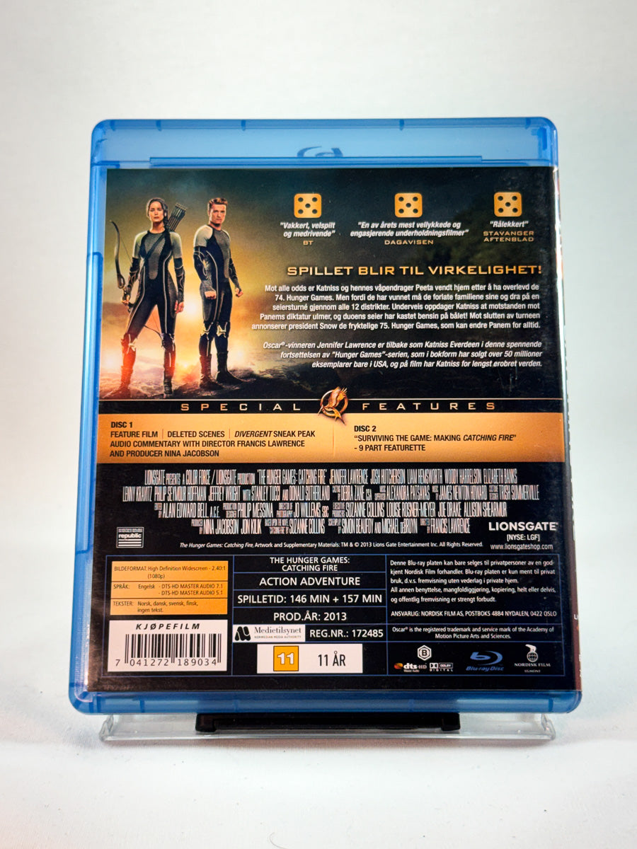 Bakside av Blu-ray-cover til The Hunger Games: Catching Fire, brukt original Blu-ray hos Brukbar Film