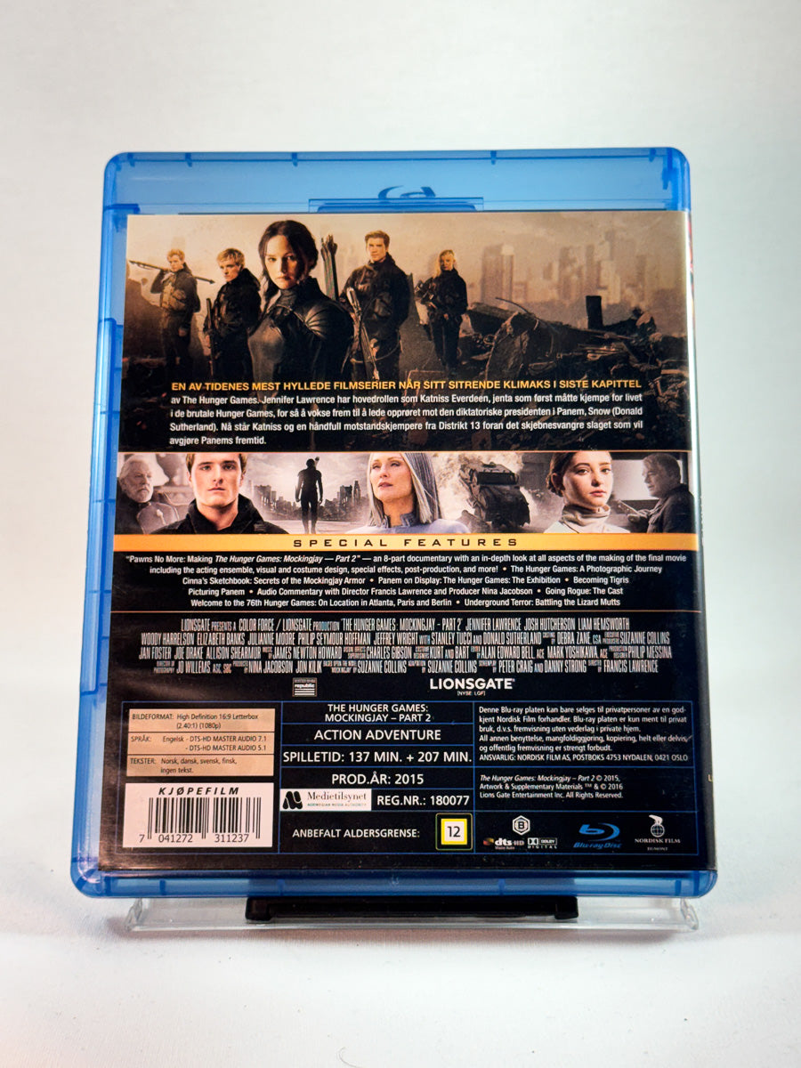 Bakside av Blu-ray-cover til The Hunger Games: Mockingjay – Part 2, bruktfilm hos nettbutikken Brukbar Film