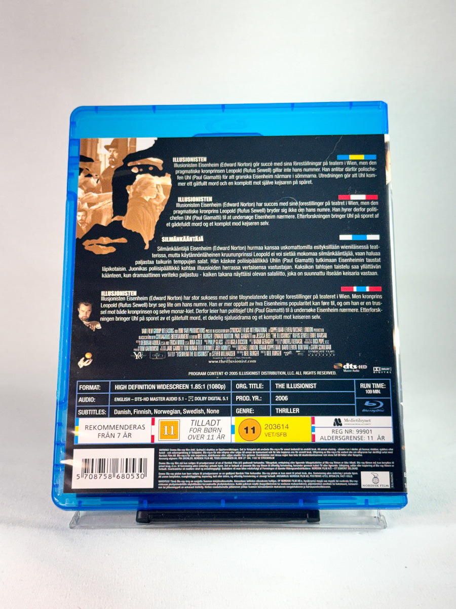 Bakside av cover til The Illusionist, brukt Blu-ray hos Brukbar Film