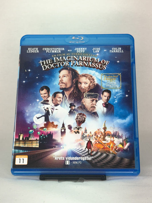 Forside av Blu-ray-cover til The Imaginarium of Doctor Parnassus regissert av Terry Gilliam med Heath Ledger og Johnny Depp – brukt fantasyfilm på Blu-ray hos Brukbar Film.