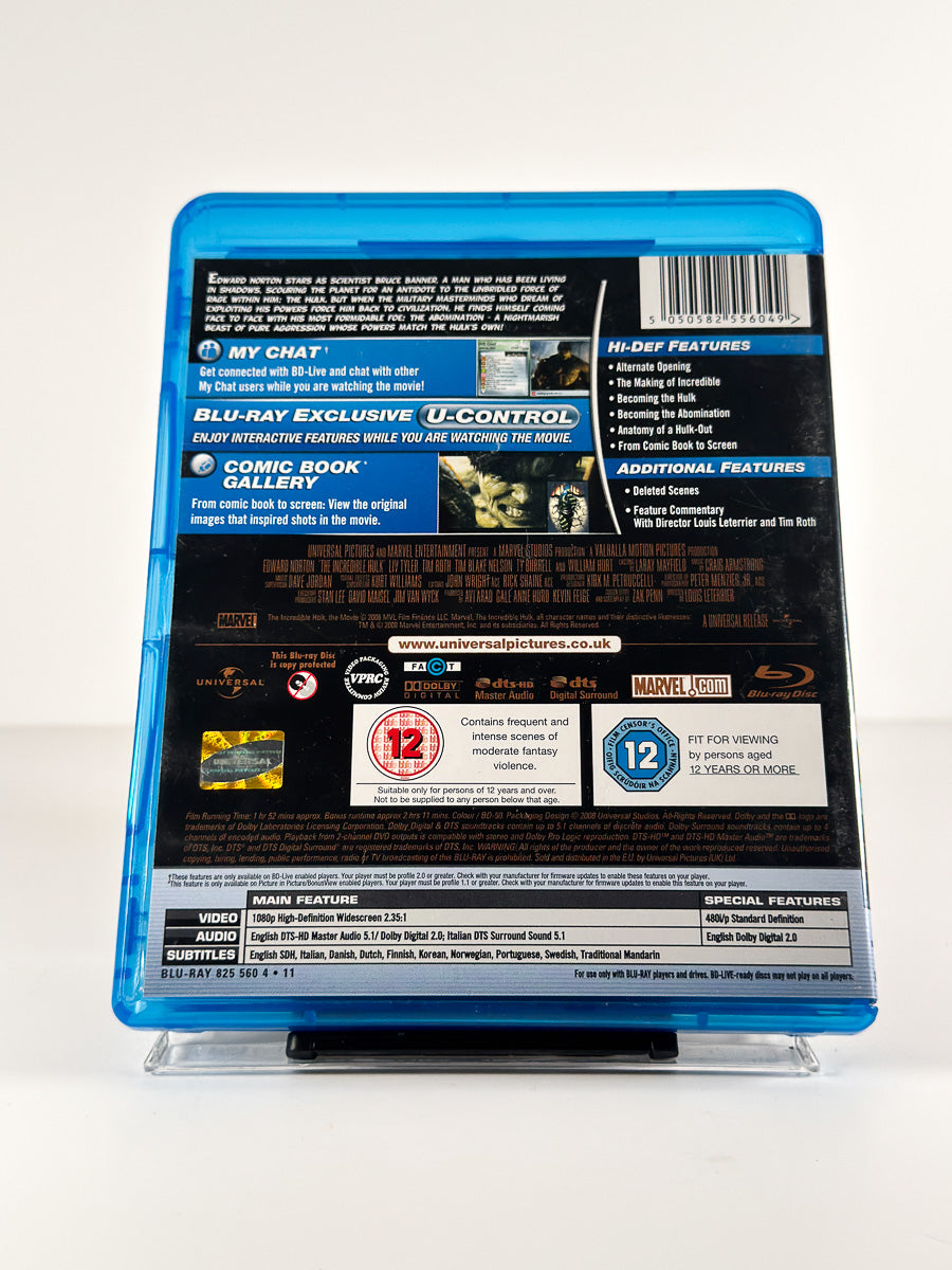 Bakside av cover til The Incredible Hulk på Blu-ray