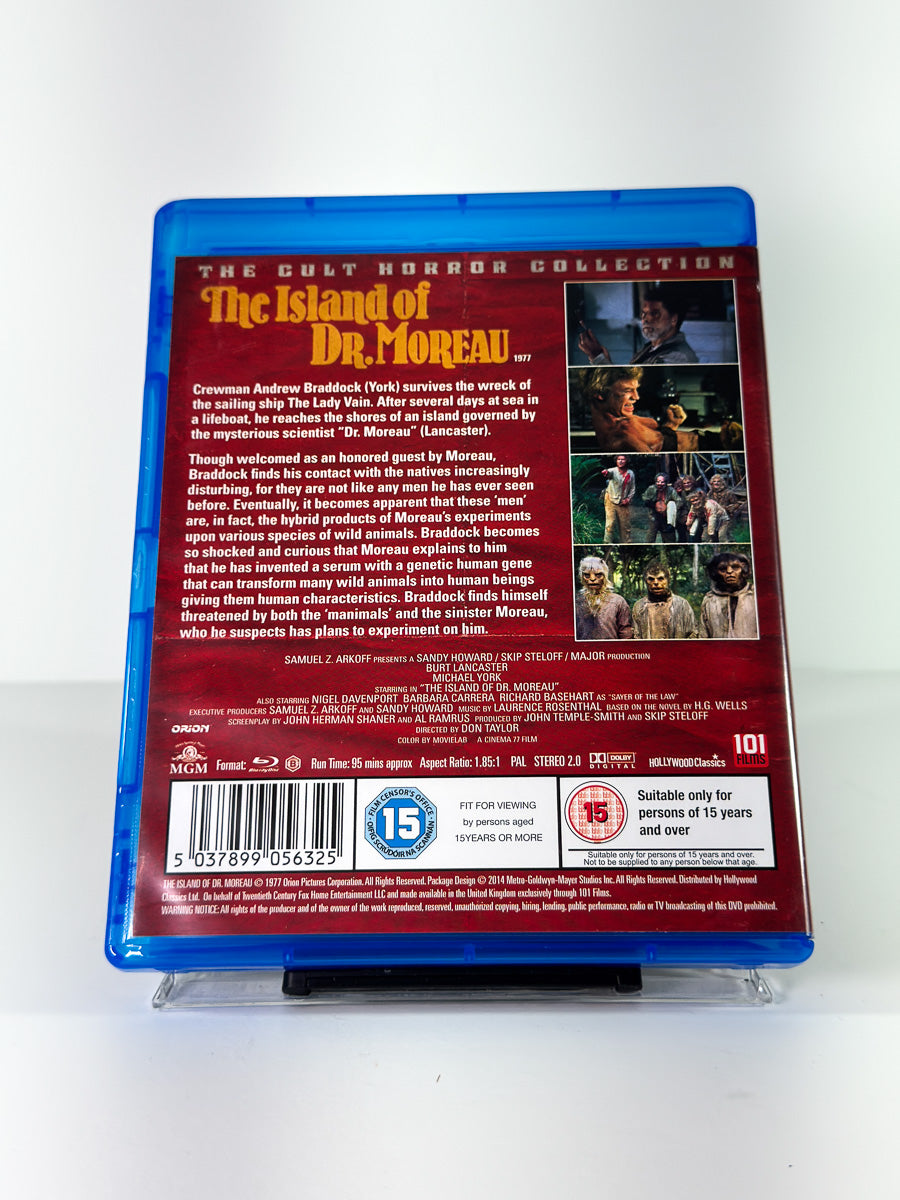 Bakside av cover til The Island of Dr. Moreau på Blu-ray