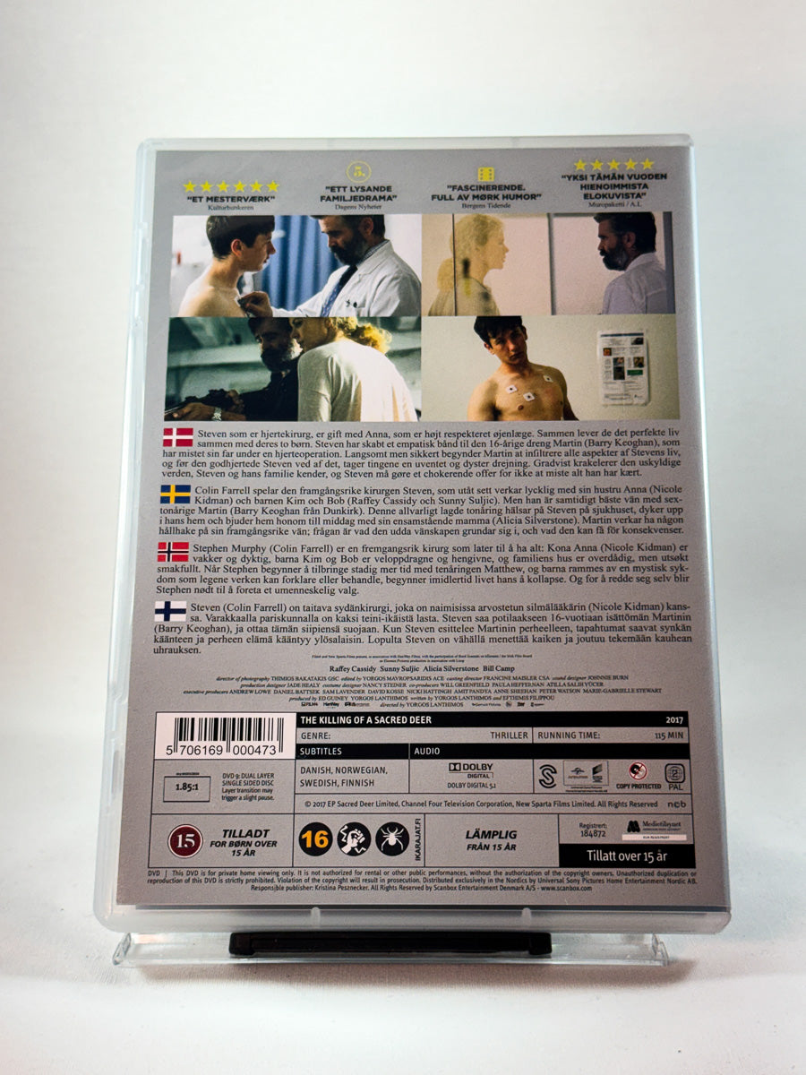 Bakside av cover til The Killing of a Sacred Deer, bruktfilm hos nettbutikken Brukbar Film