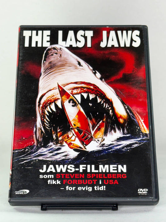 Forside av DVD-cover til The Last Jaws – italiensk kultfilm inspirert av Spielberg-klassikeren, brukt film hos Brukbar Film