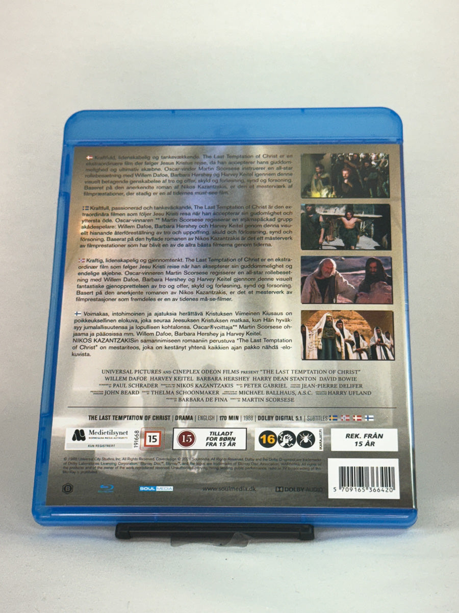 Bakside av Blu-ray-cover til The Last Temptation of Christ – Scorseses visjonære tolkning av Jesu liv, brukt Blu-ray hos Brukbar Film.