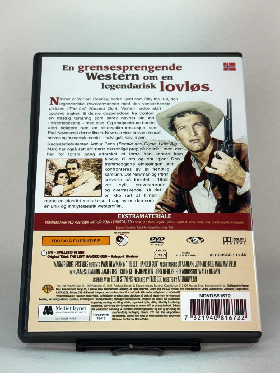Bakside av DVD-cover til The Left Handed Gun, brukt original DVD hos Brukbar Film
