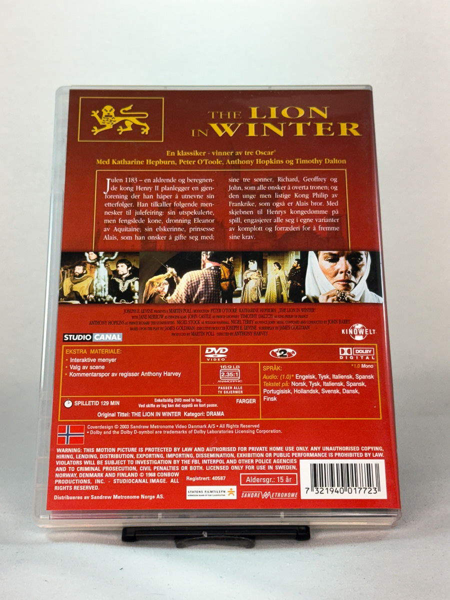 Bakside av DVD-cover til The Lion in Winter, bruktfilm på DVD hos Brukbar Film