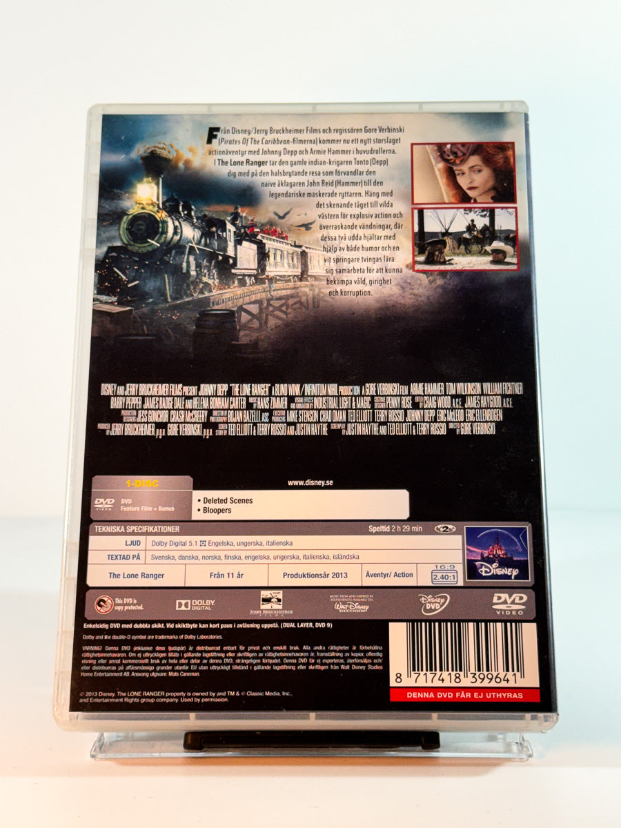 Bakside av cover til the lone ranger, bruktfilm på DVD hos Brukbar Film